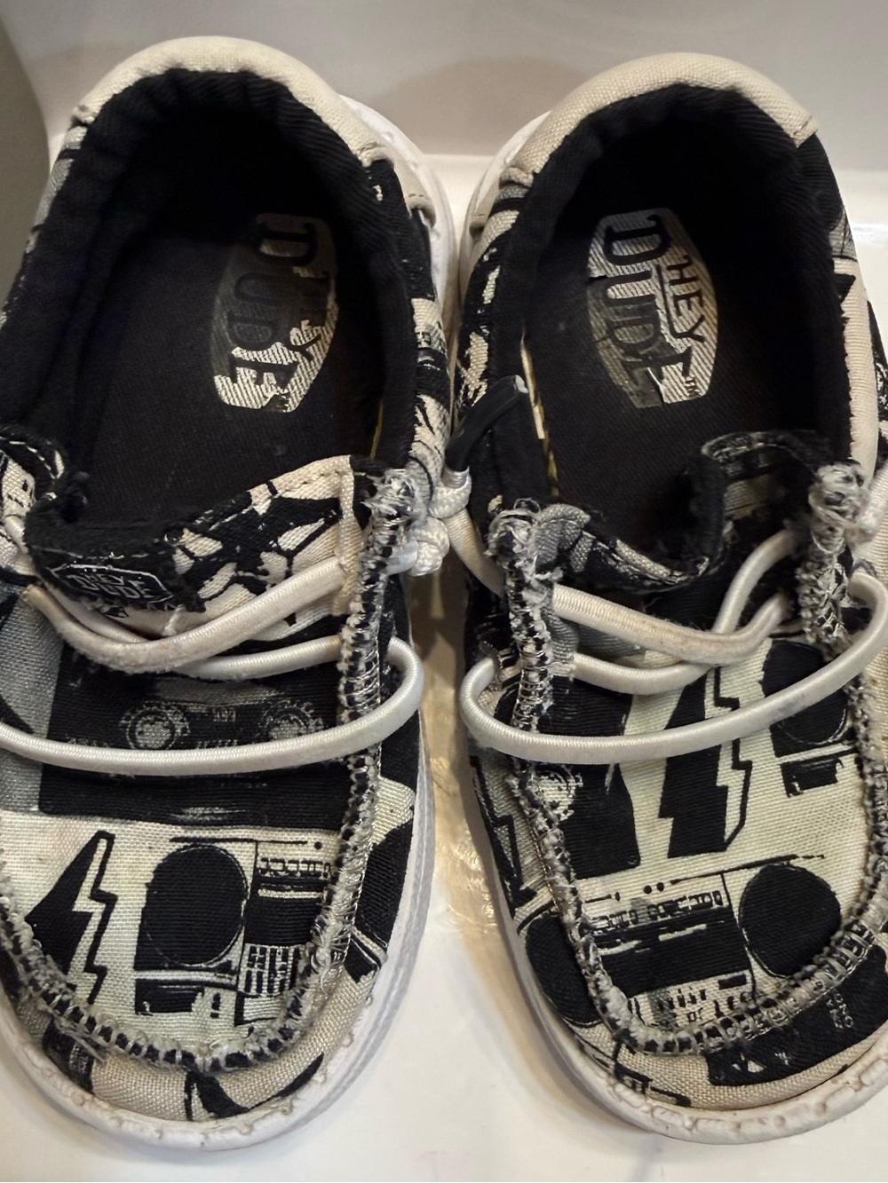 Hey Dude Kids Black & White Graphic Moccasins